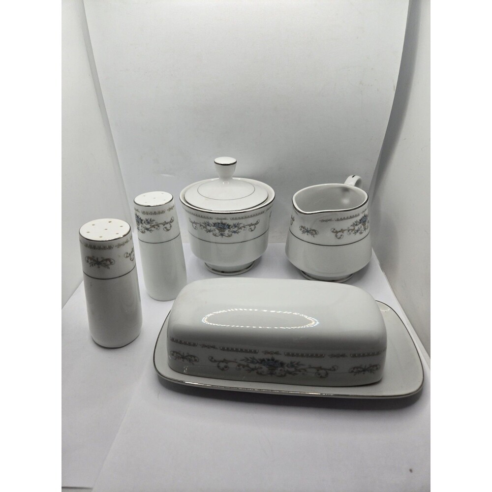 Vtg Wade Fine Porcelain "Diane" 8” Butter Dish w/Salt & Pepper Cream&Sugar Japan